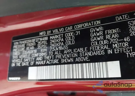 2015 Volvo Xc60 T6 z USA, uszkodzony, nr VIN YV4902RK6F2714488